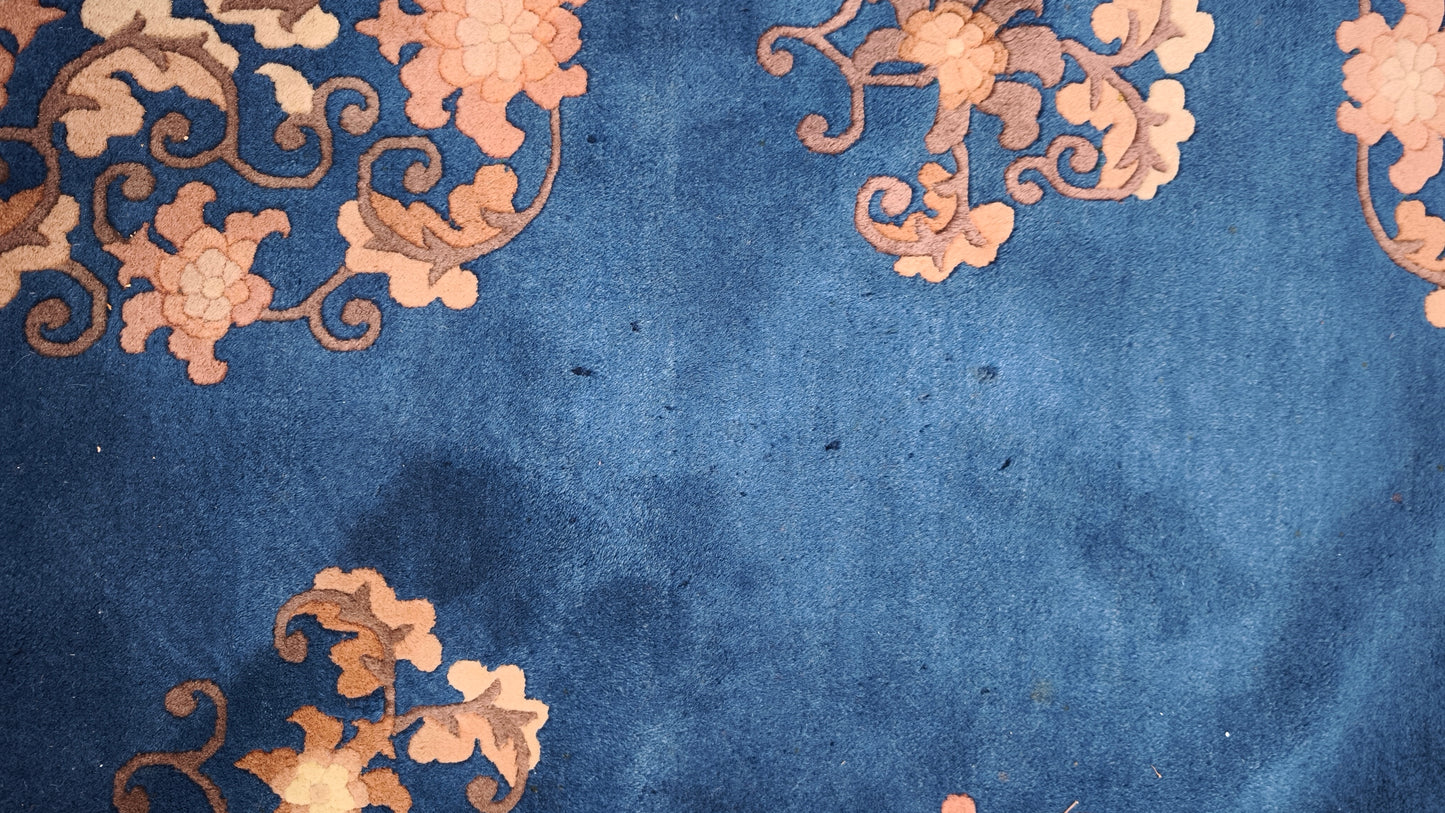 85658 Tappeto grande in fibra naturale blu e rosa con fiori 305cm x 340cm