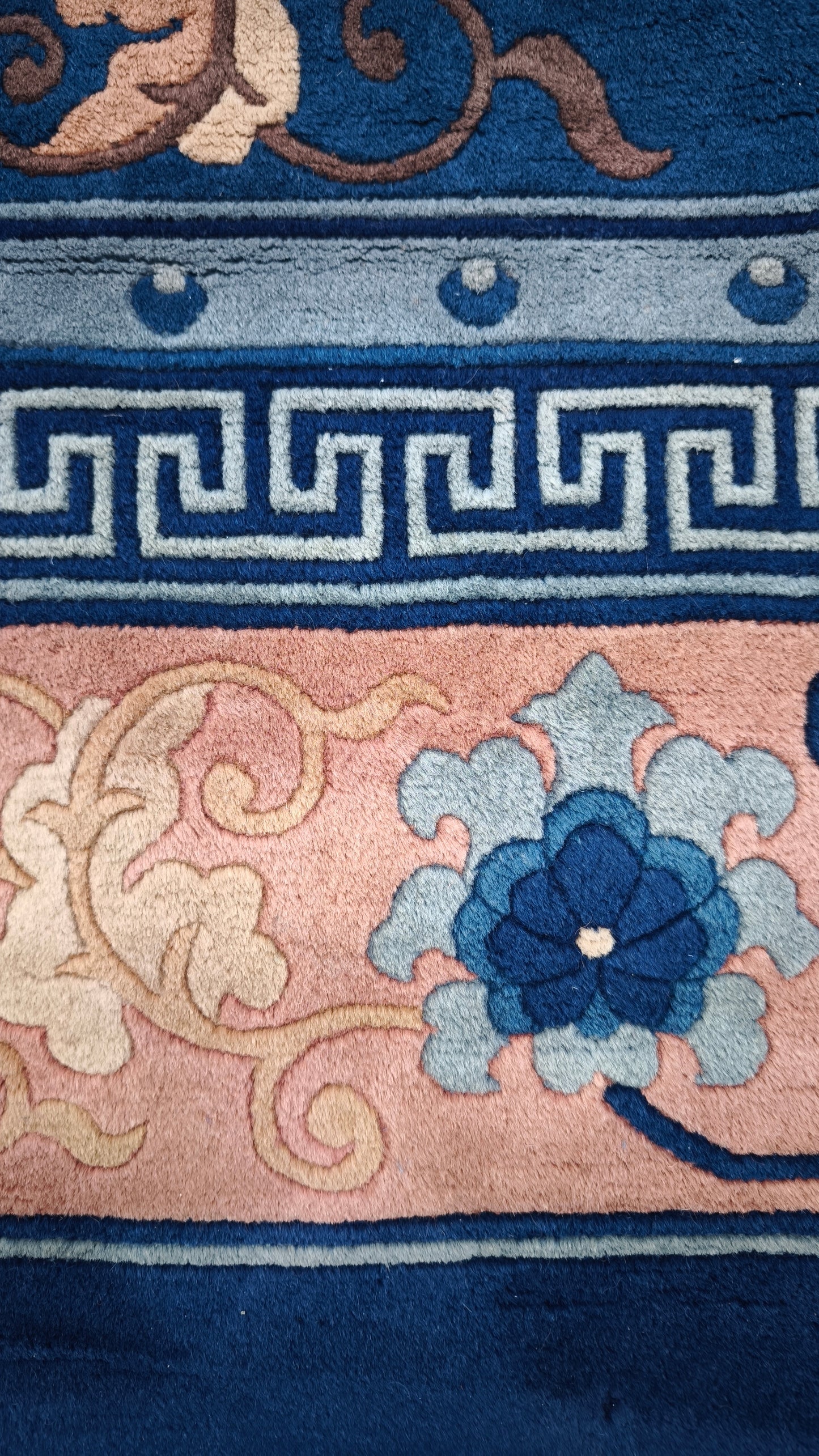 85658 Tappeto grande in fibra naturale blu e rosa con fiori 305cm x 340cm