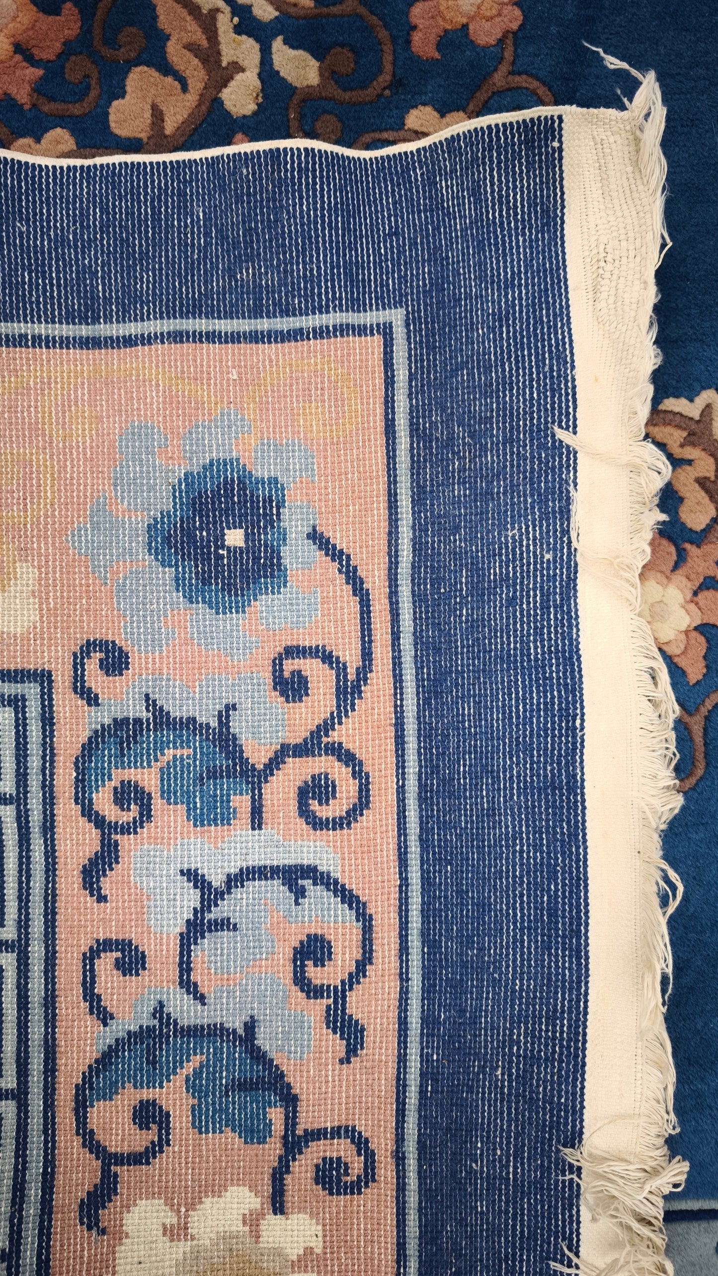 85658 Tappeto grande in fibra naturale blu e rosa con fiori 305cm x 340cm