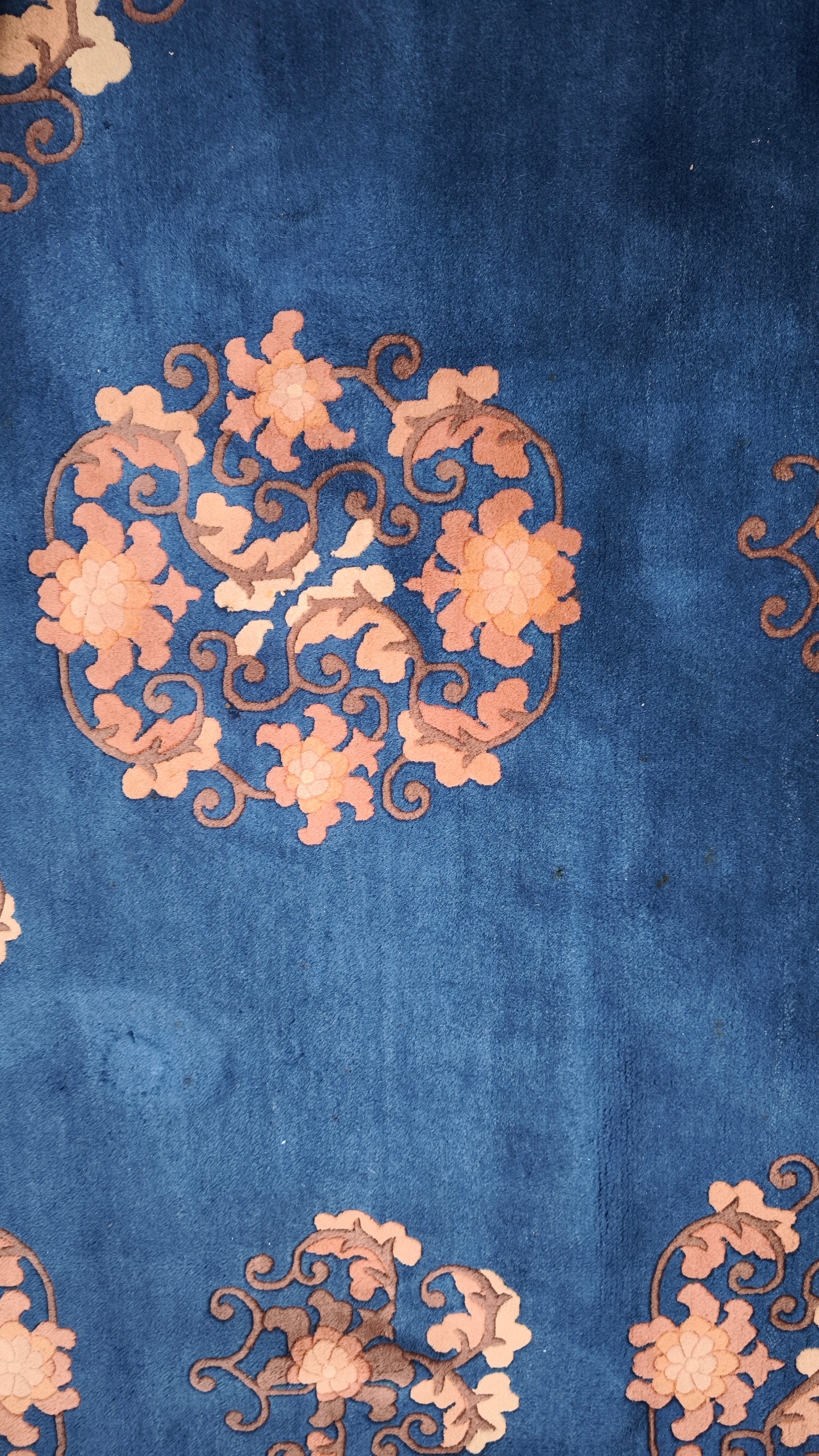 85658 Tappeto grande in fibra naturale blu e rosa con fiori 305cm x 340cm