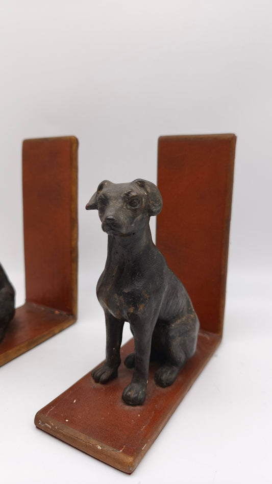 85614 Coppia fermalibri in resina con statuina cane