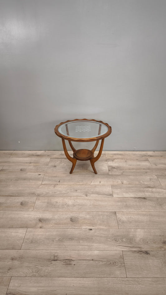 86007 Tavolino da salotto Paolo Buffa in legno con piano rotondo in vetro