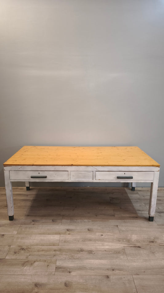 86128 Tavolo rettangolare in legno con base bianca