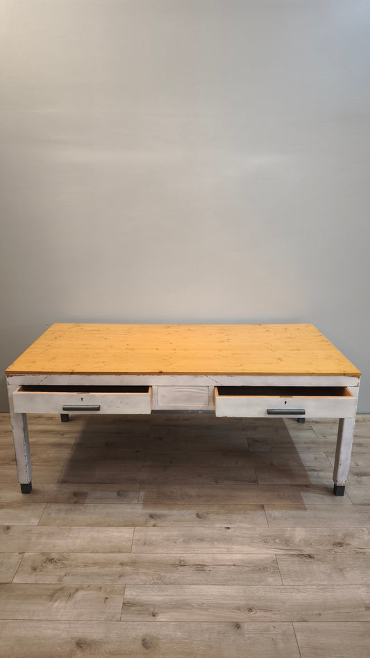 86128 Tavolo rettangolare in legno con base bianca