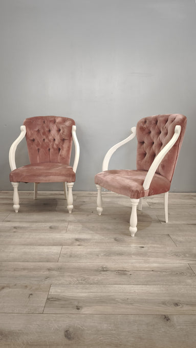 86175 Poltroncina da camera in legno bianco e tessuto rosa