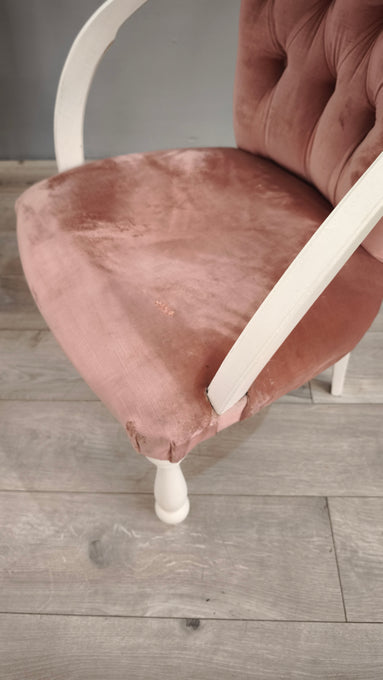 86175 Poltroncina da camera in legno bianco e tessuto rosa