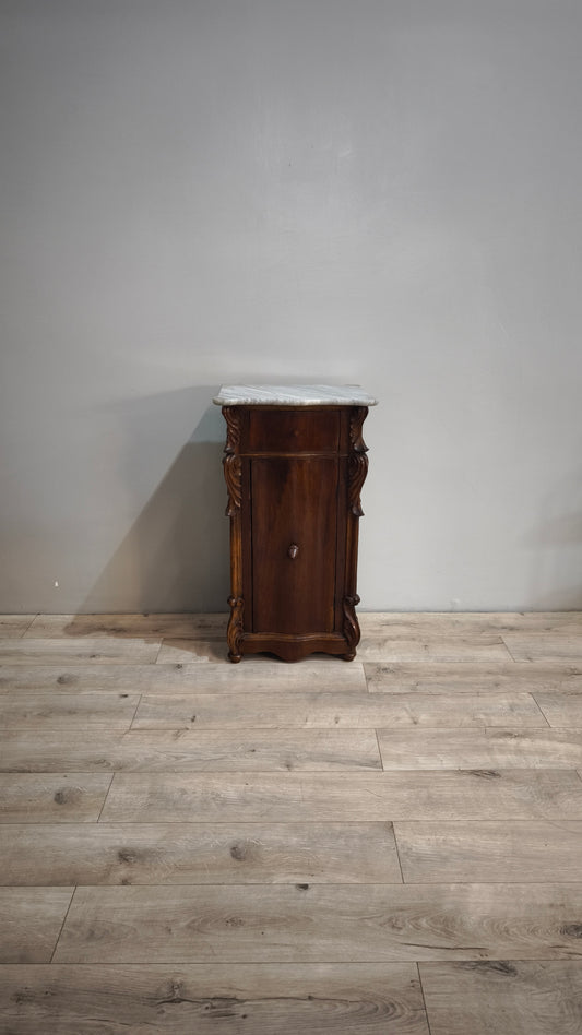 86247 Comodino in legno con piano in marmo grigio
