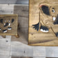 86274 Tavolino basso in legno e quattro panchetti con decorazione elefante