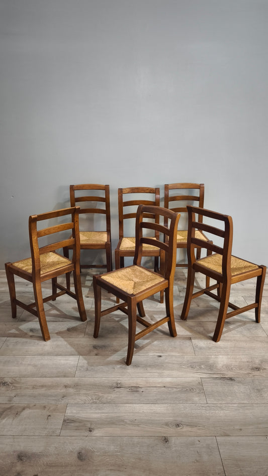 86269 Set n 6 sedie in legno con seduta in paglia