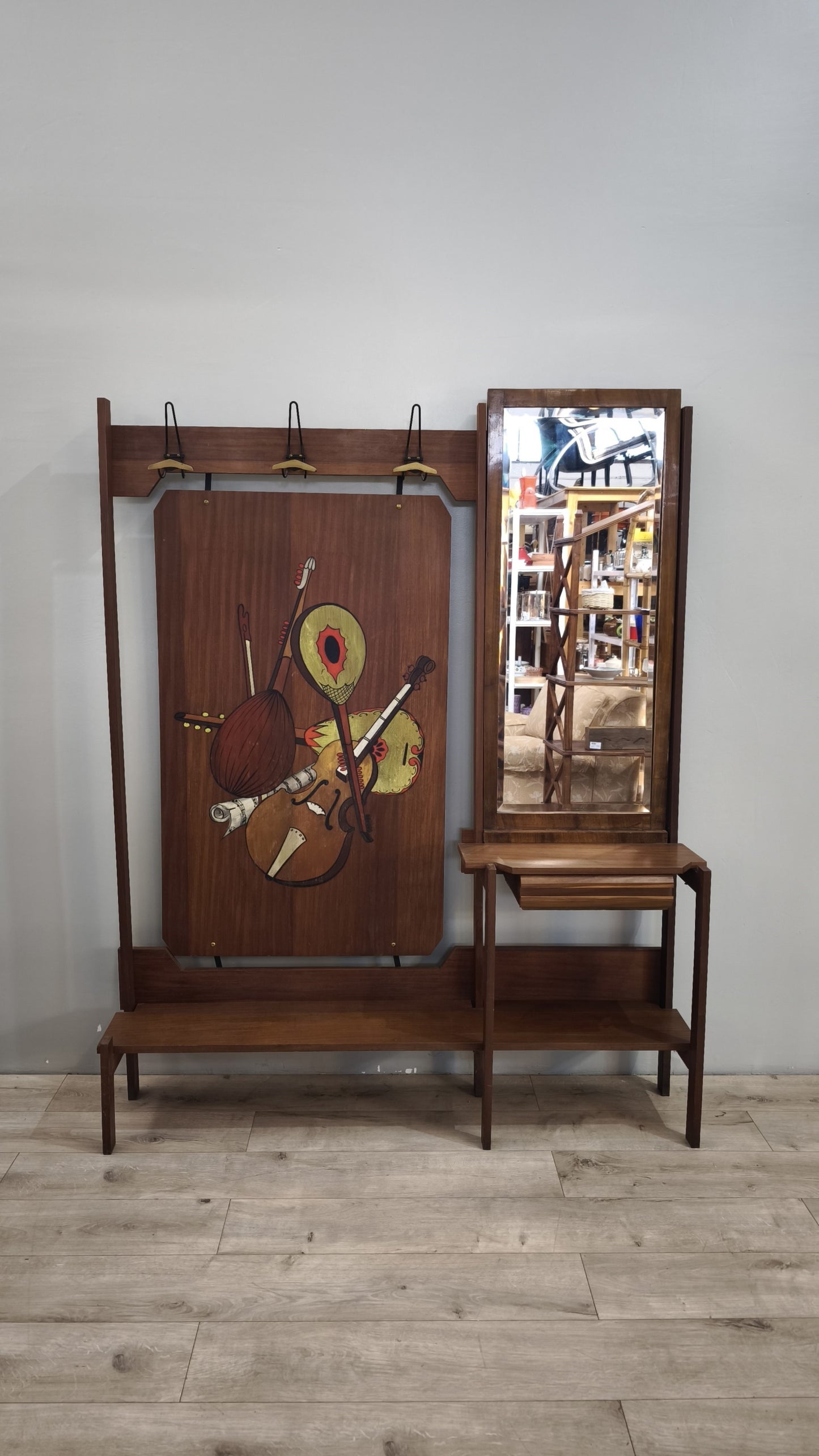 86859 Mobile da ingresso stile nordico con specchio e appendiabiti