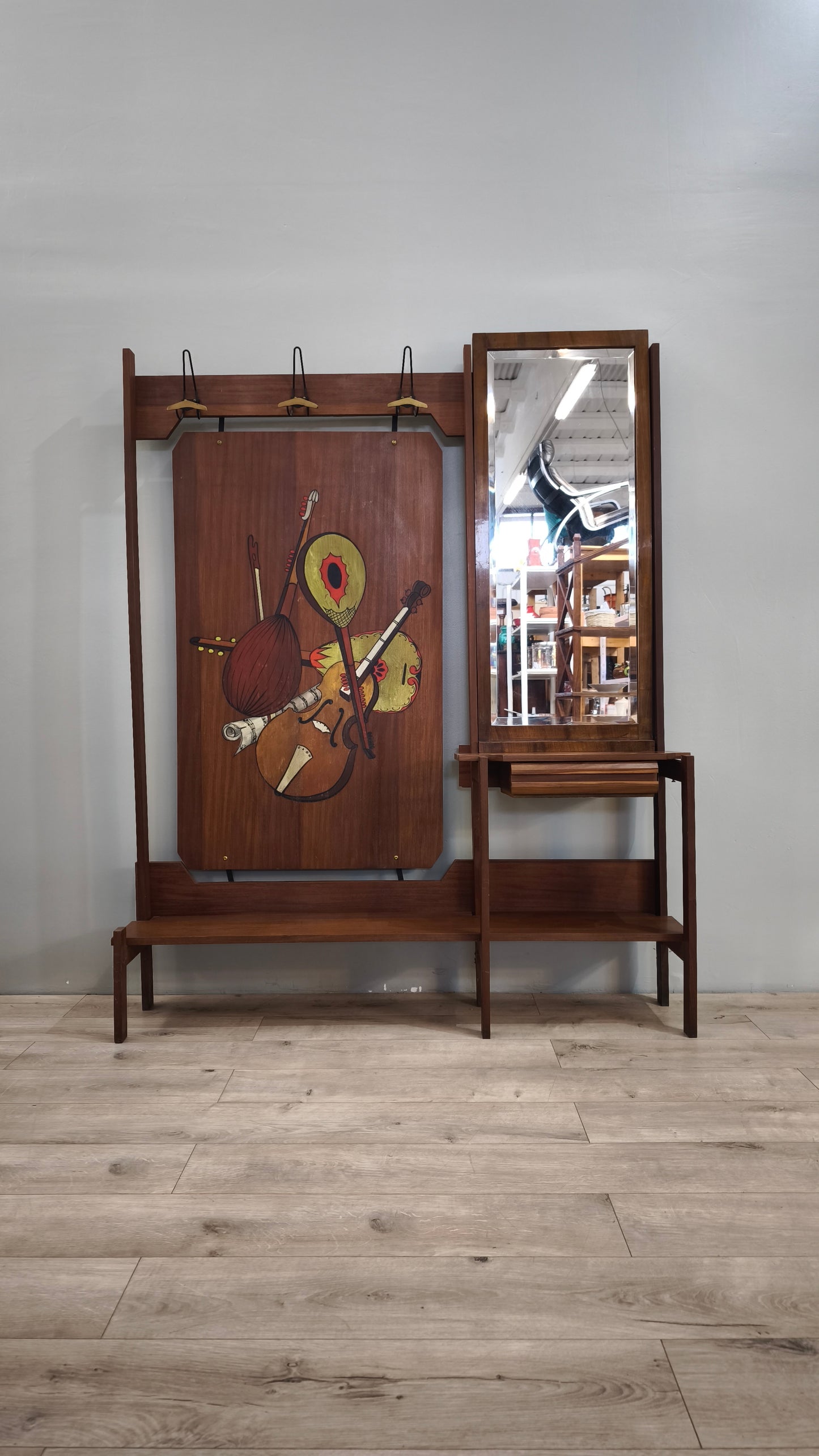 86859 Mobile da ingresso stile nordico con specchio e appendiabiti