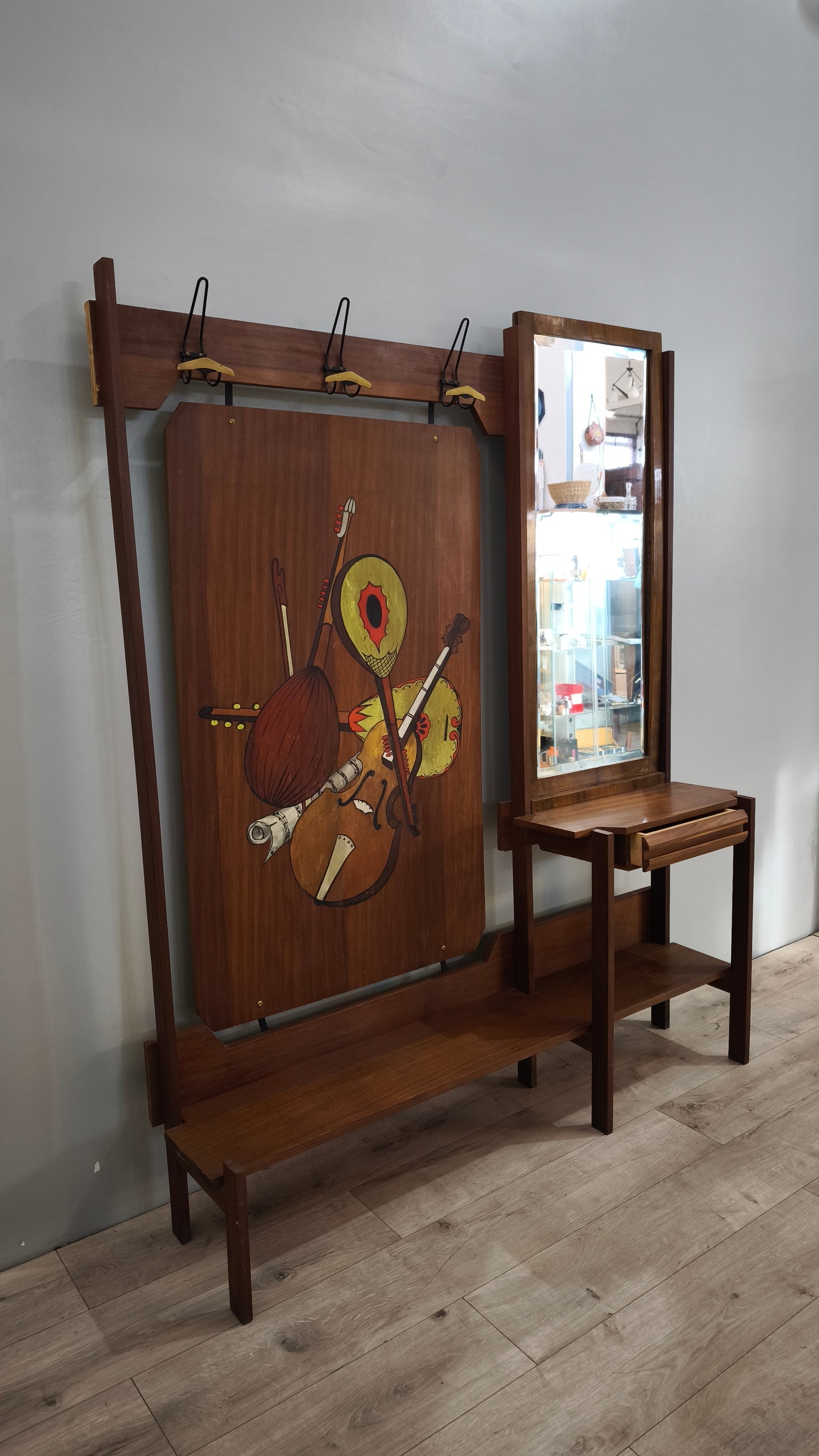 86859 Mobile da ingresso stile nordico con specchio e appendiabiti