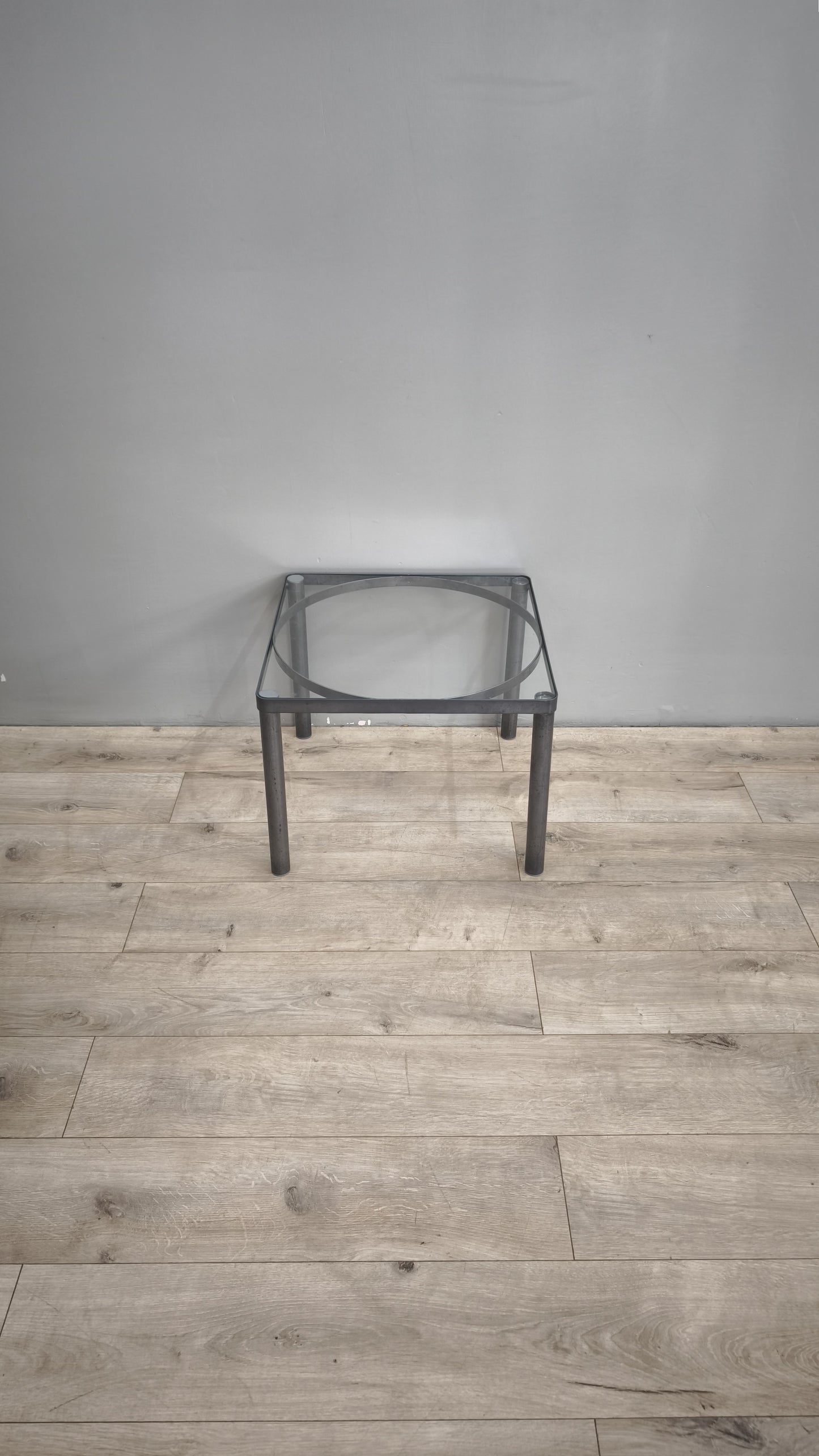 86838 Tavolino da salotto quadrato in vetro e metallo