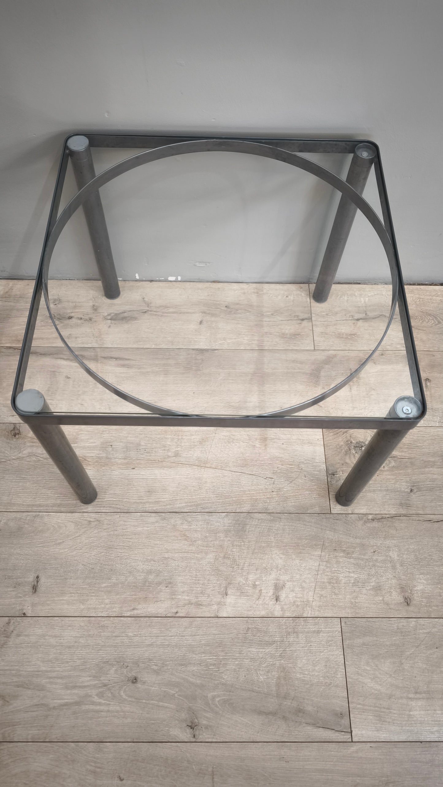 86838 Tavolino da salotto quadrato in vetro e metallo