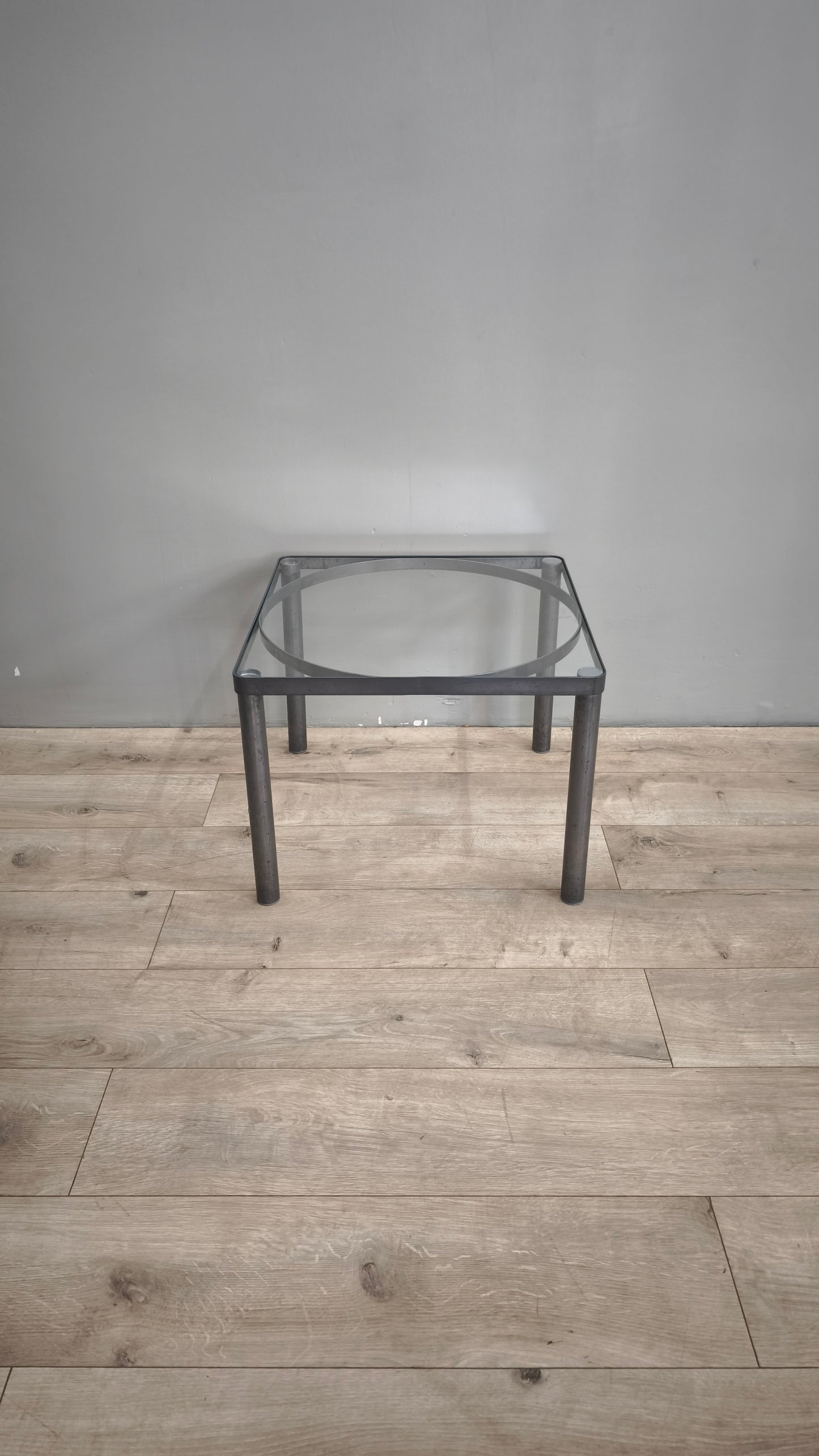 86838 Tavolino da salotto quadrato in vetro e metallo