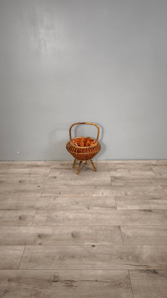 86875 Porta gomitoli vintage in bambù (tessuto arancio)