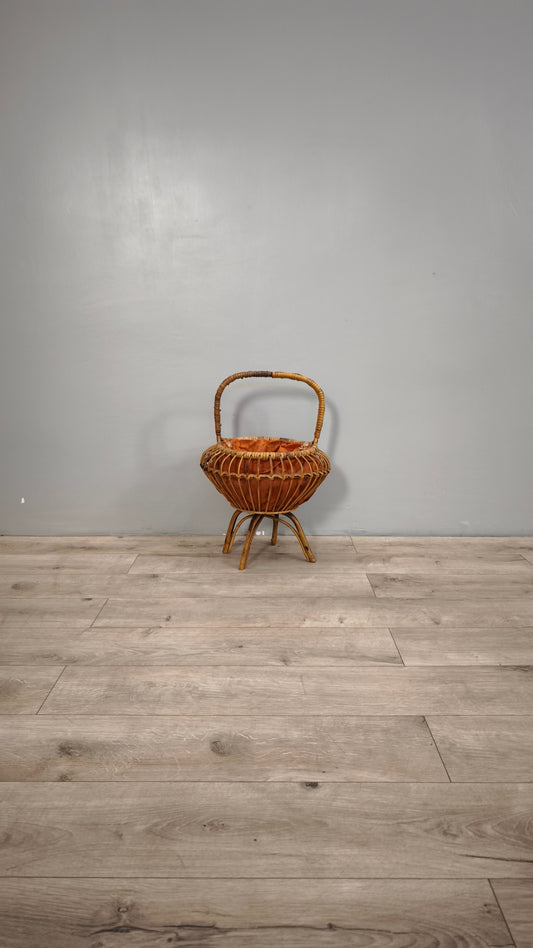 86875 Porta gomitoli vintage in bambù (tessuto arancio)