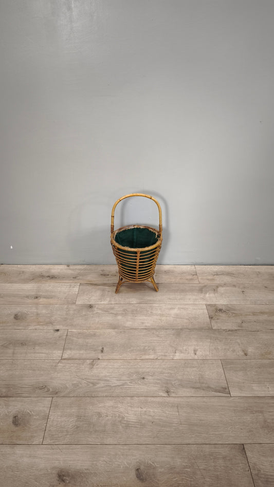 86875 Porta gomitoli vintage in bambù (tessuto verde)