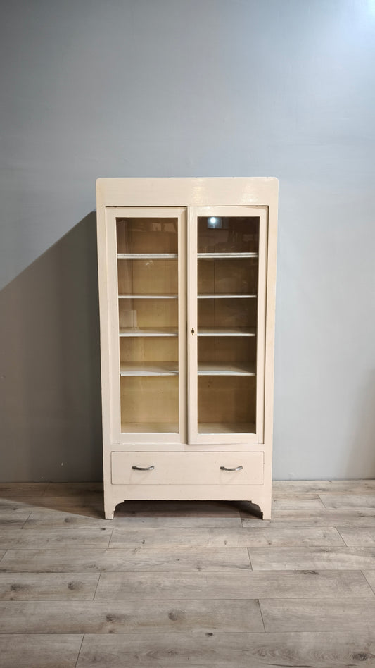 87301 Vetrina bianca in legno due ante con cassetto