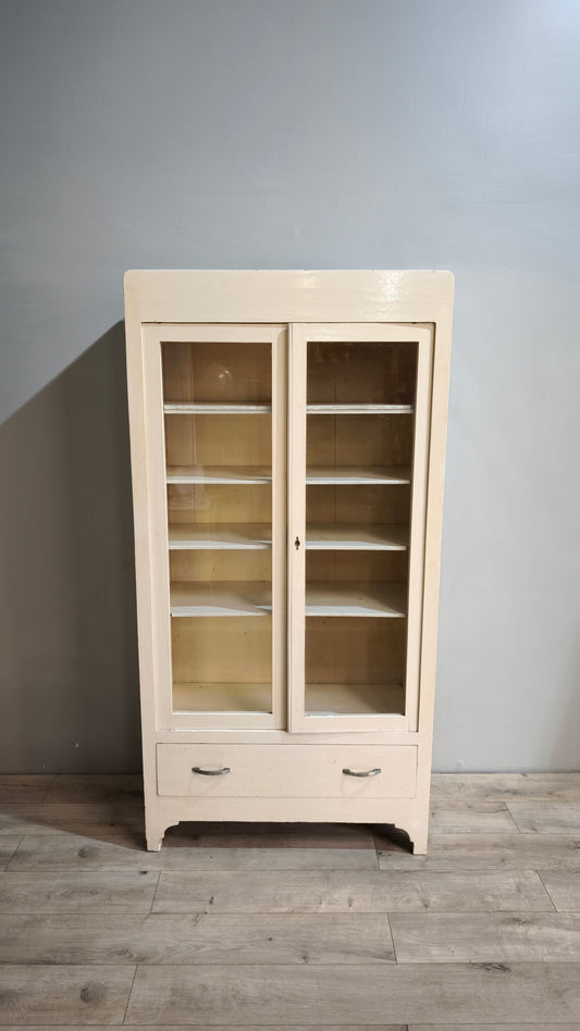 87301 Vetrina bianca in legno due ante con cassetto