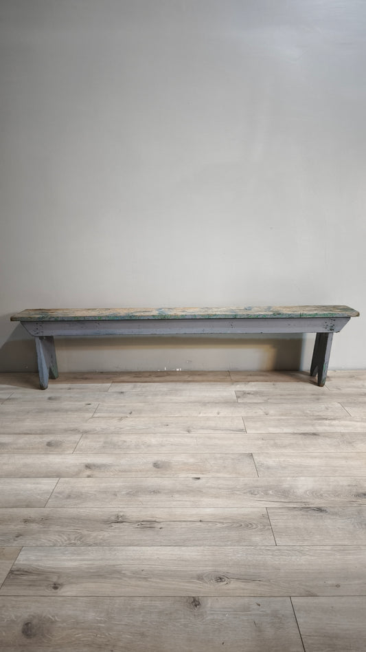 87444 Panca rustica in legno con base azzurra