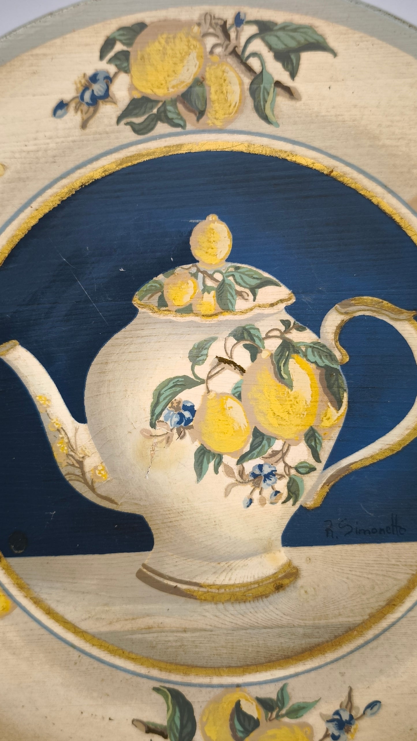 87937 Quadretto su legno dipinto, Rita Simonetto (limoni)