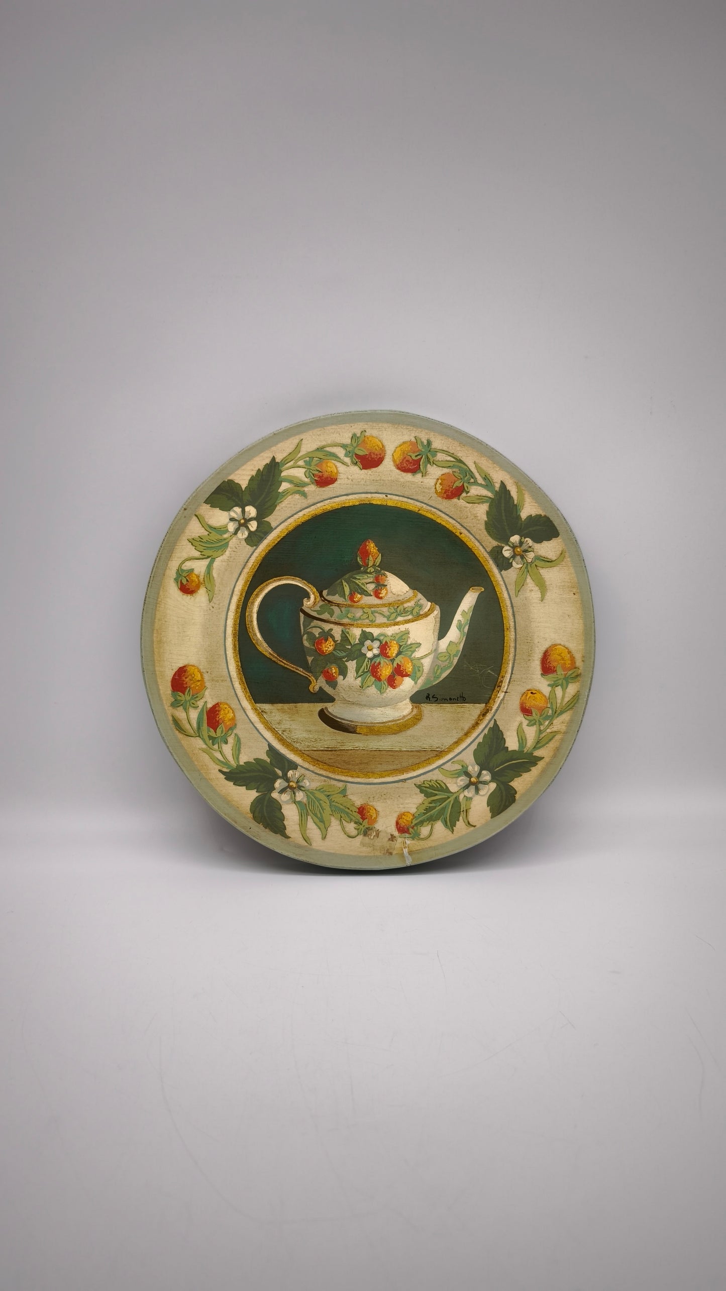 87937 Quadretto su legno dipinto, Rita Simonetto (fragole)