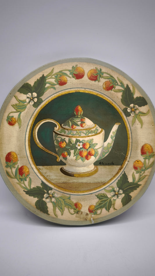 87937 Quadretto su legno dipinto, Rita Simonetto (fragole)