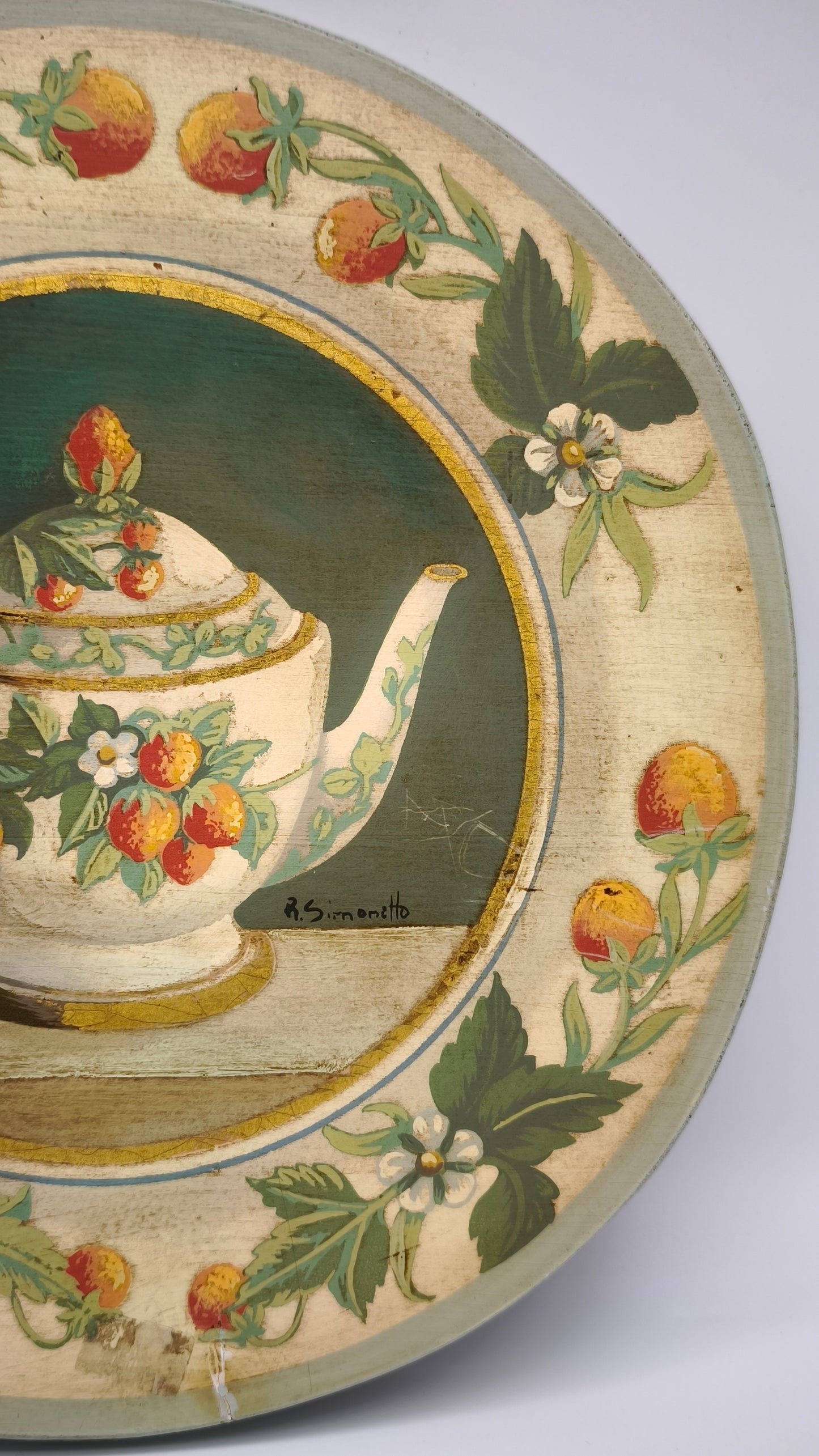 87937 Quadretto su legno dipinto, Rita Simonetto (fragole)