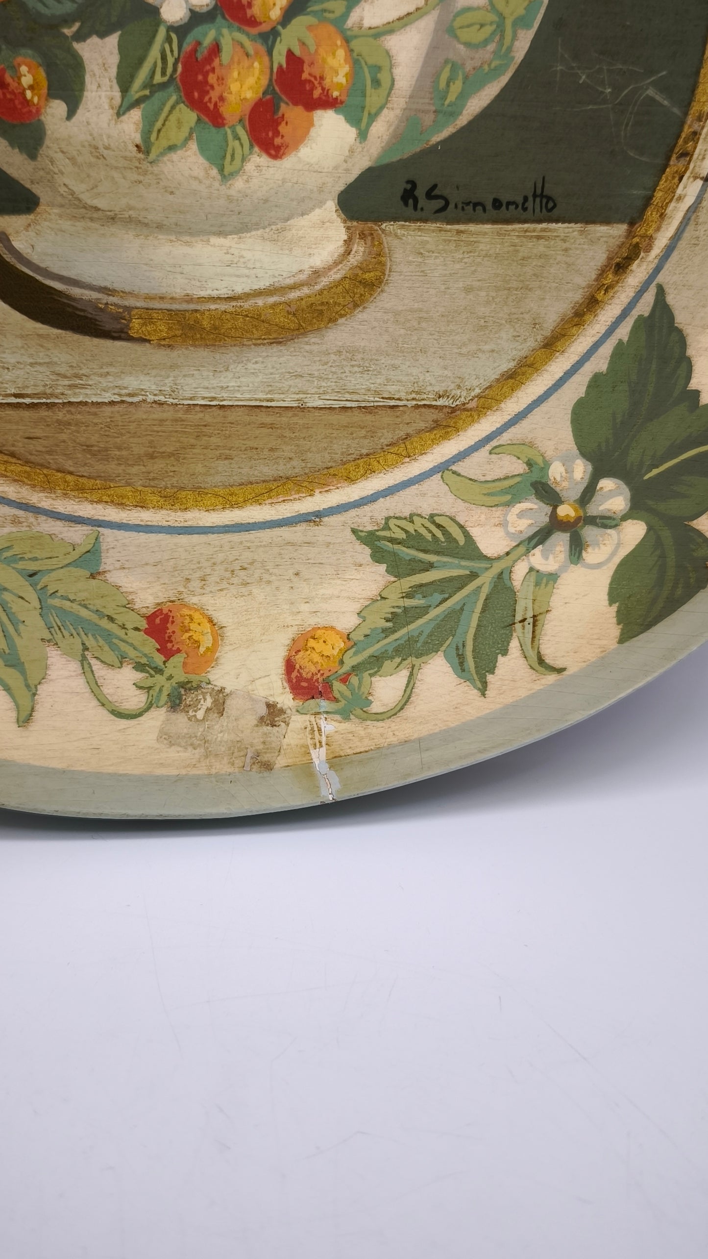 87937 Quadretto su legno dipinto, Rita Simonetto (fragole)