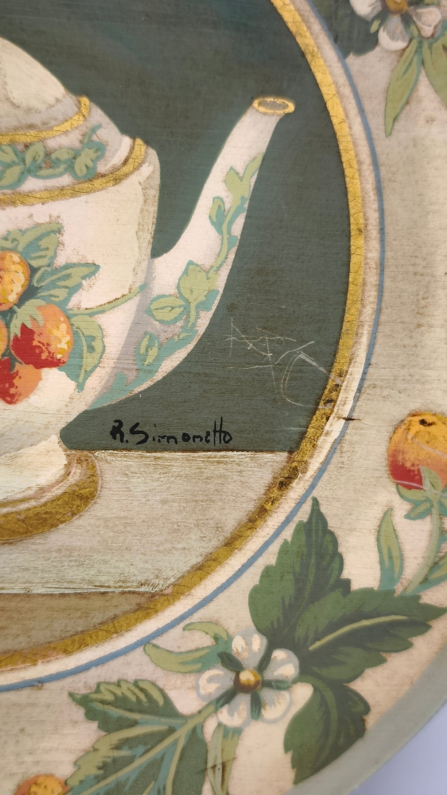 87937 Quadretto su legno dipinto, Rita Simonetto (fragole)