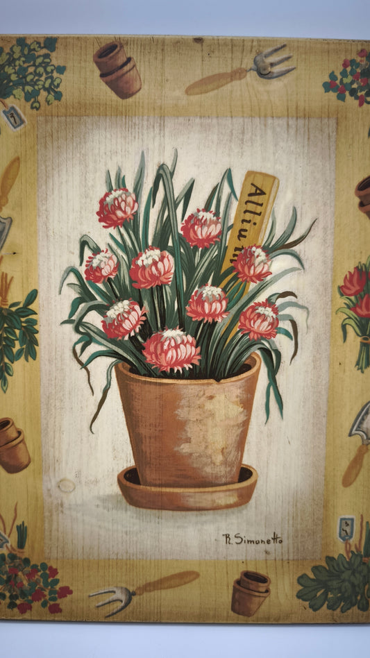 87937 Quadretto su legno dipinto, Rita Simonetto, Allium