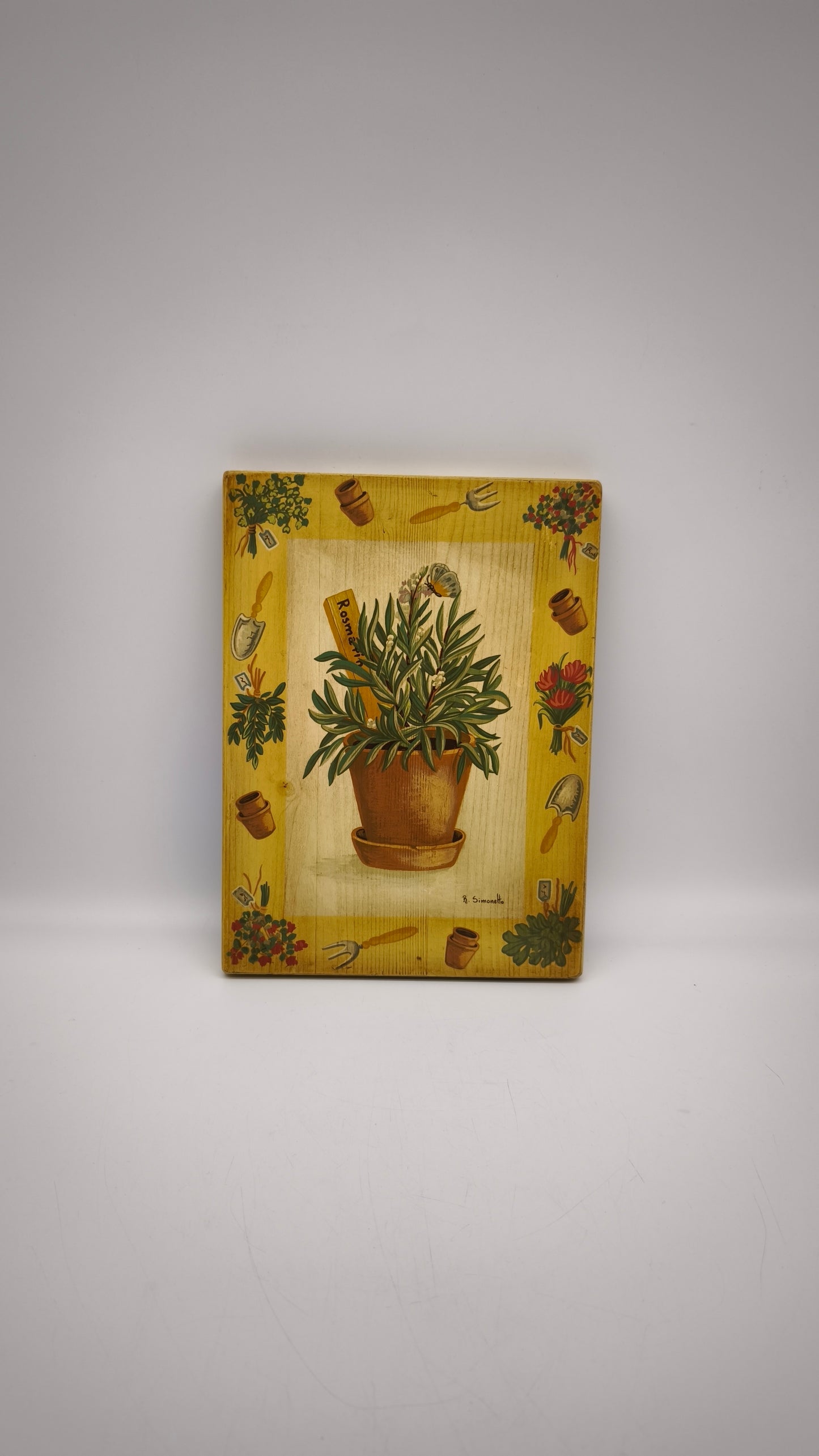 87937 Quadretto su legno dipinto, Rita Simonetto, Rosmarino