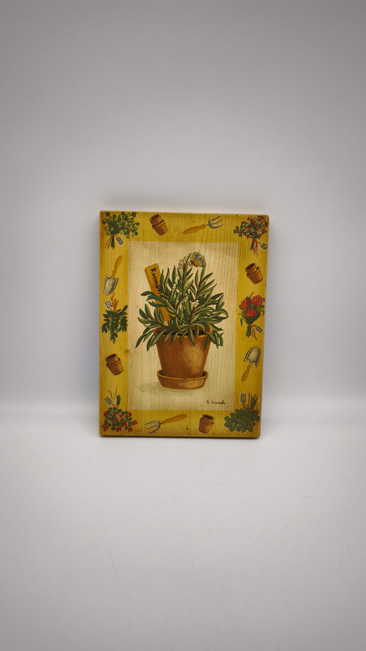 87937 Quadretto su legno dipinto, Rita Simonetto, Rosmarino
