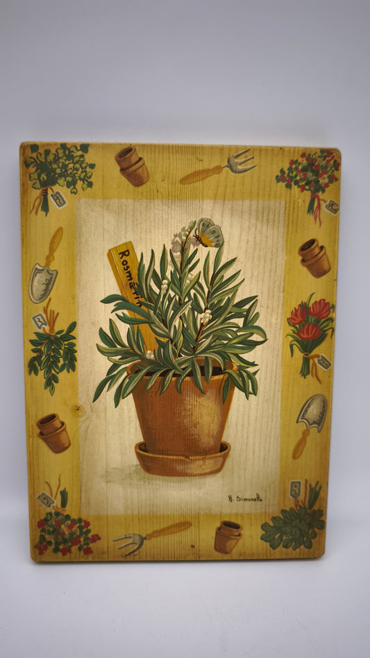 87937 Quadretto su legno dipinto, Rita Simonetto, Rosmarino