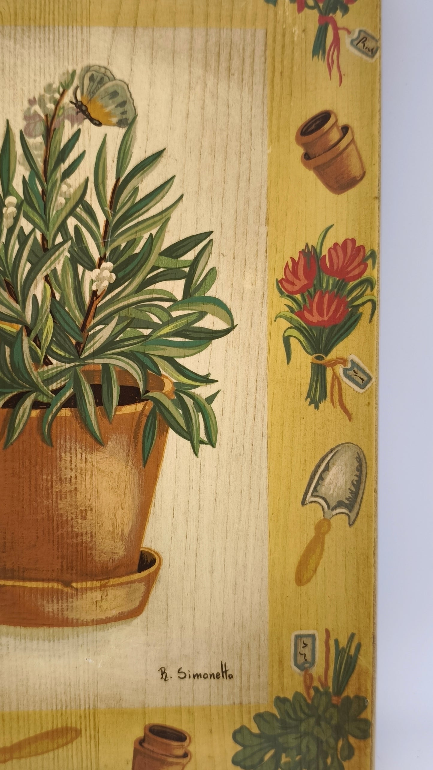 87937 Quadretto su legno dipinto, Rita Simonetto, Rosmarino