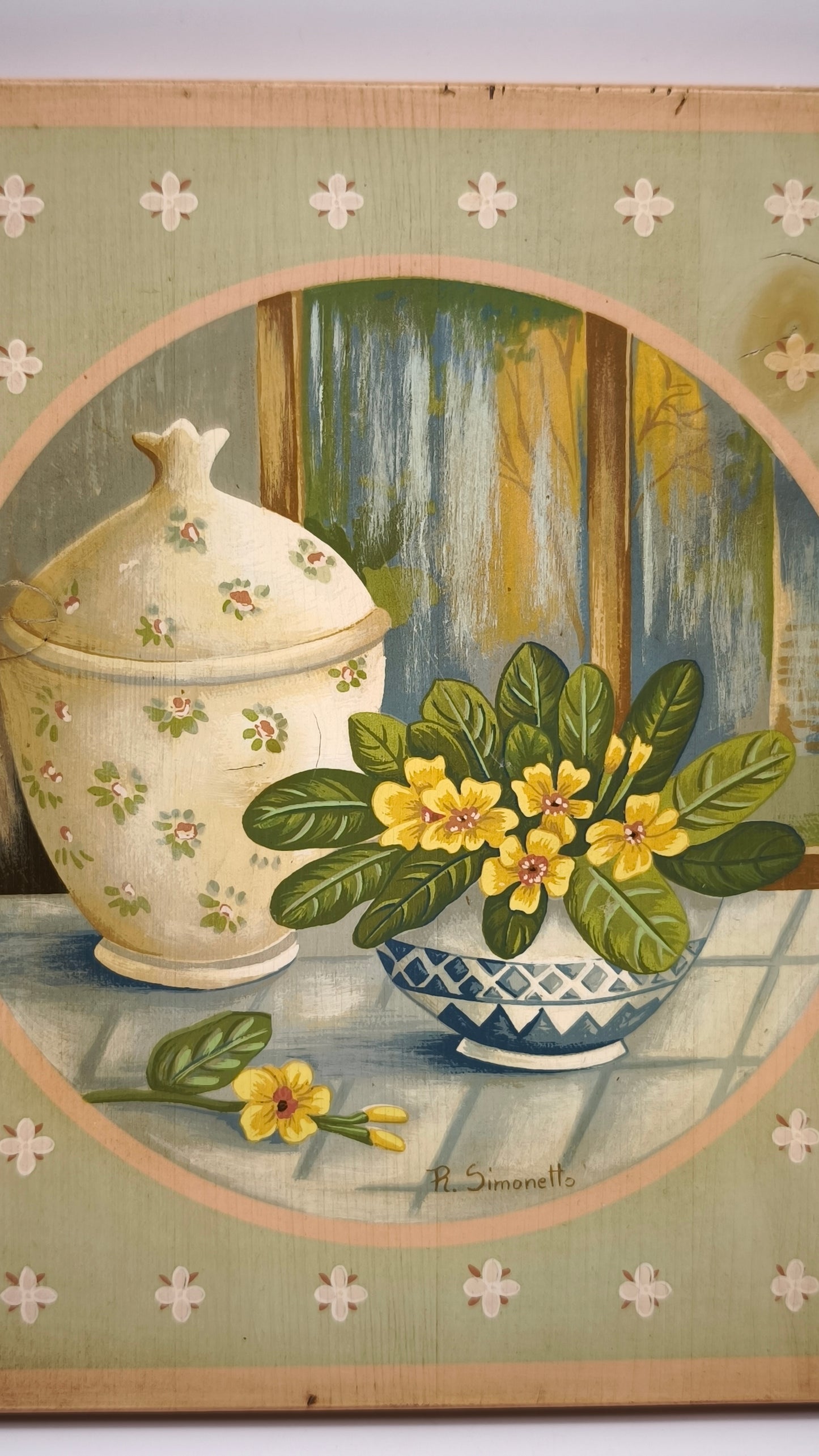 87937 Quadretto su legno dipinto con fori, Rita Simonetto