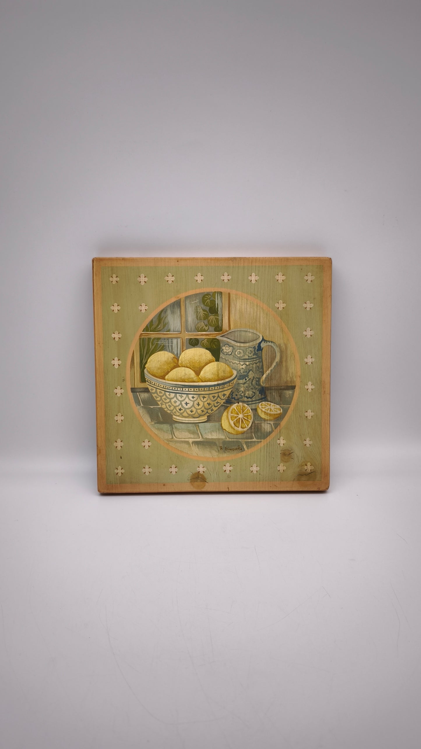 87937 Quadretto su legno dipinto con limoni, Rita Simonetto