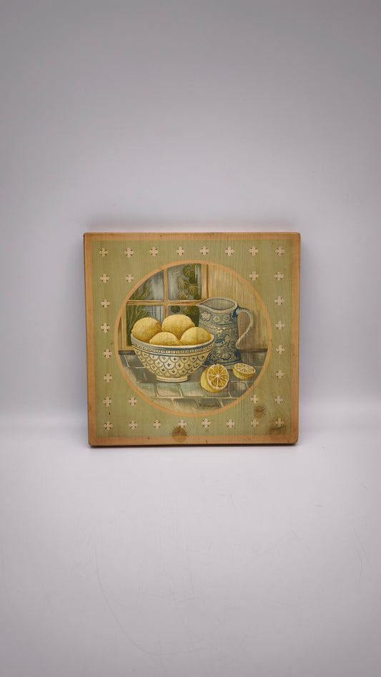 87937 Quadretto su legno dipinto con limoni, Rita Simonetto