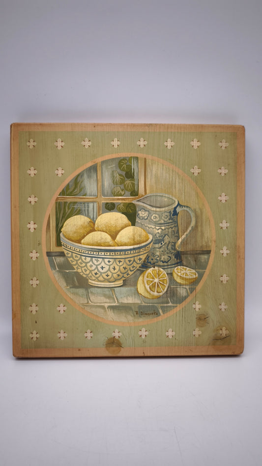 87937 Quadretto su legno dipinto con limoni, Rita Simonetto