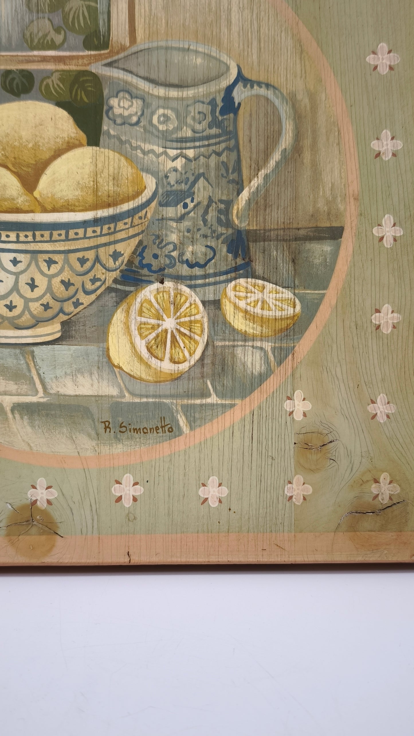 87937 Quadretto su legno dipinto con limoni, Rita Simonetto
