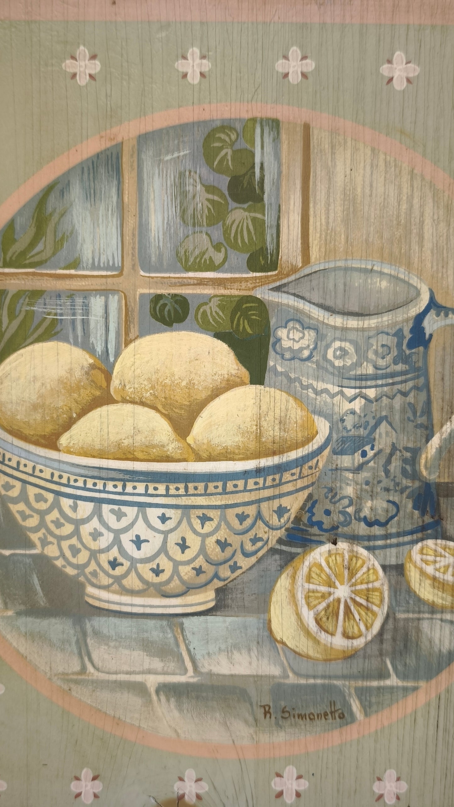 87937 Quadretto su legno dipinto con limoni, Rita Simonetto