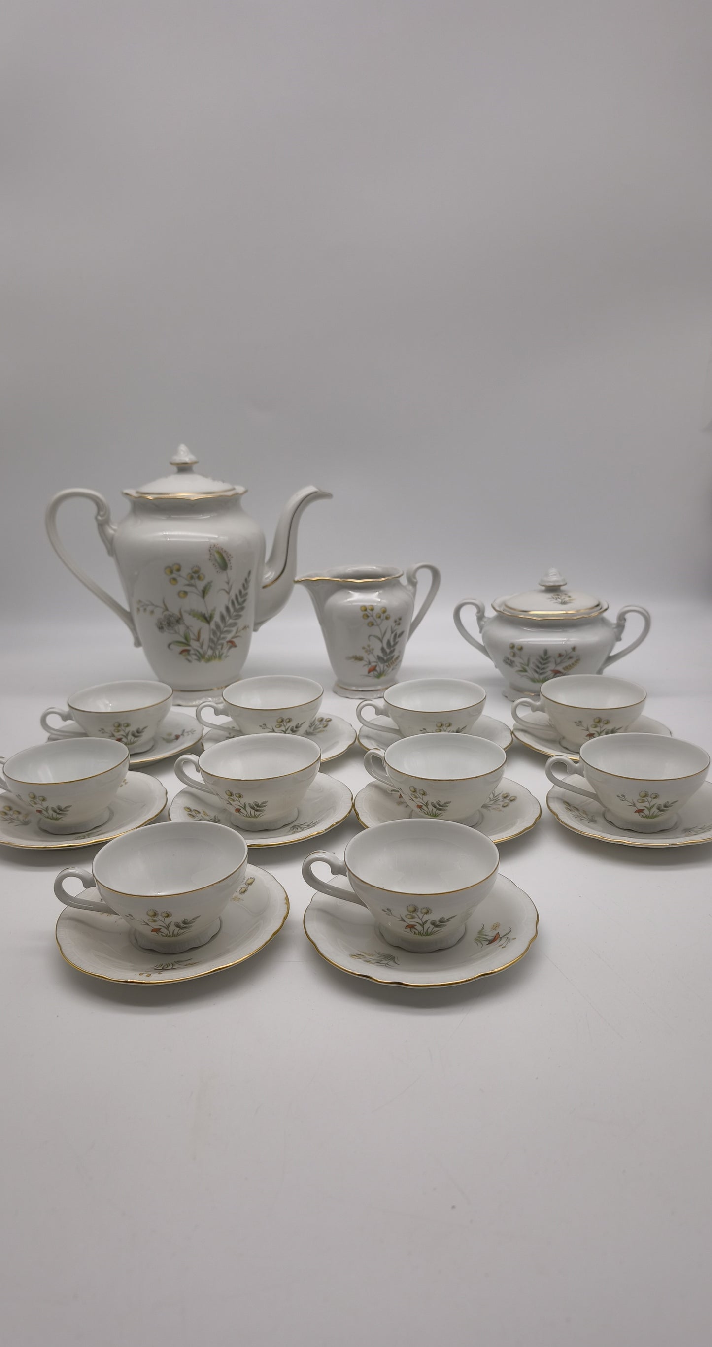 88323 Servizio da caffè per 10 persone in ceramica con decoro a motivo floreale