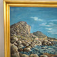 88265 Quadro dipinto su tela pescatore su scogliera