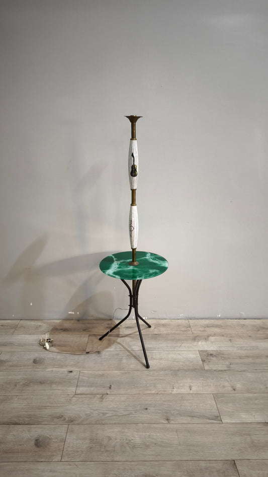 87980 Piantana vintage con decorazioni in ceramica