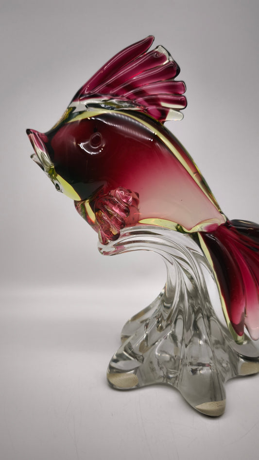 88552 Pesce in vetro rosso e verde