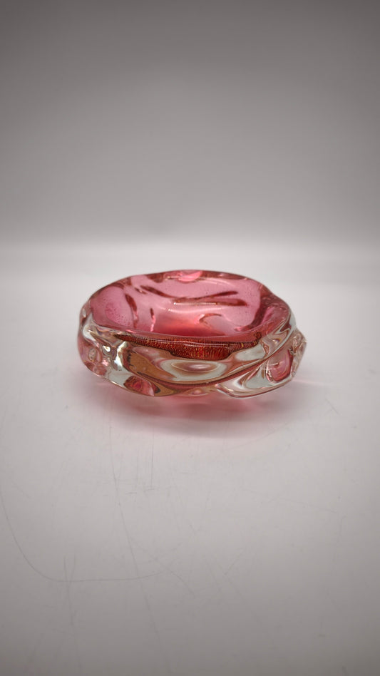 88554 Porta cenere in vetro rosa con sfumatura dorata