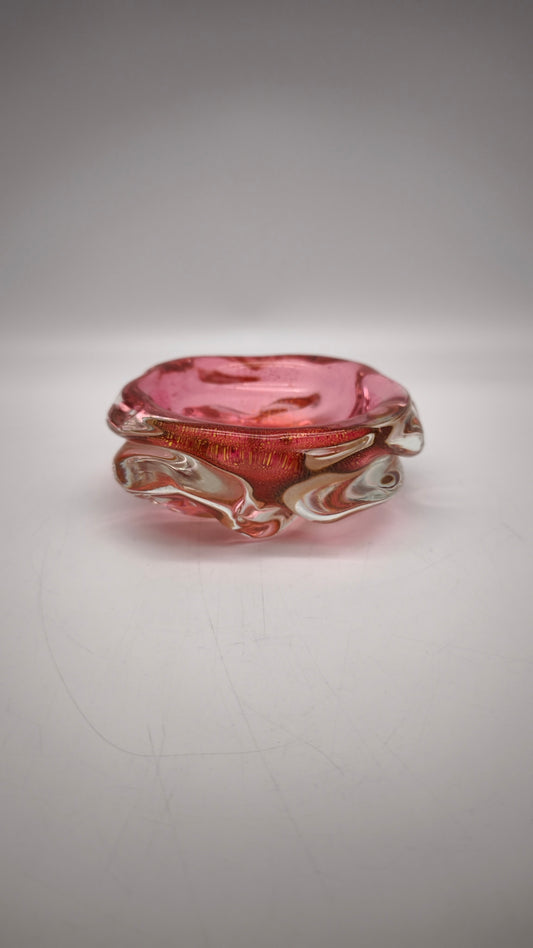 88554 Porta cenere in vetro rosa con sfumatura dorata