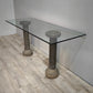 88621 Console con piano in cristallo e colonne in pietra