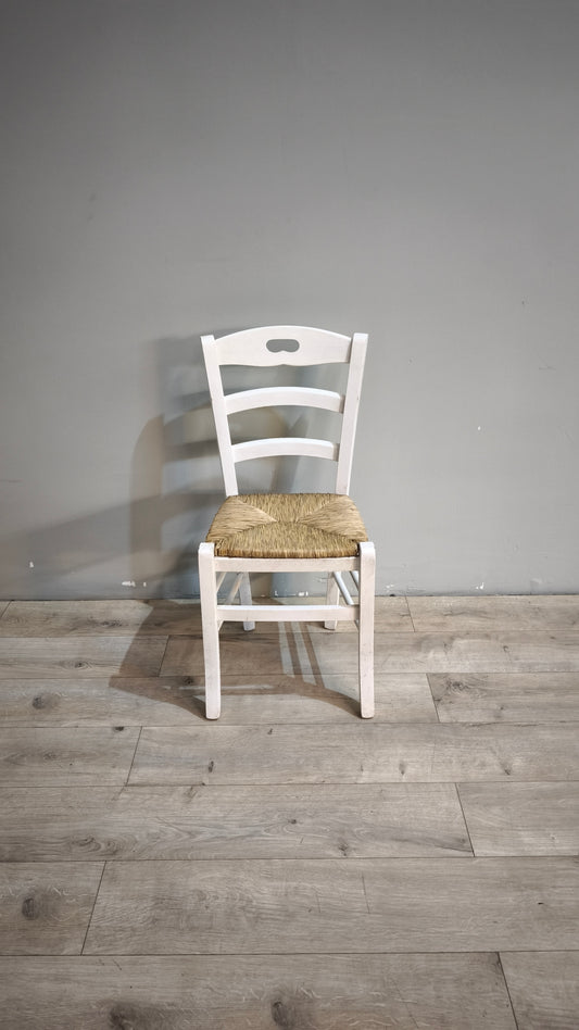 88707 Set n 4 sedie con struttura bianca in legno e seduta in paglia